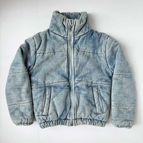 Kidpik Girls Blue Denim Puffer Jacket Zip-Up Size 7-8 - Picture 3 of 5
